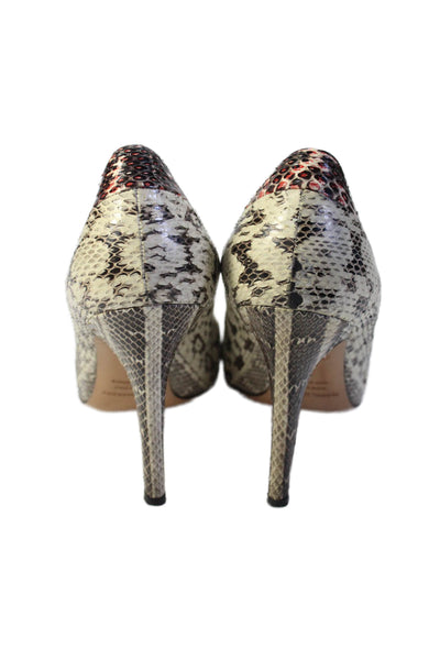 Isabel Marant Womens Leather Snake Print Slip-On Pump High-Heels White Size 10