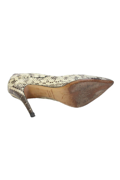 Isabel Marant Womens Leather Snake Print Slip-On Pump High-Heels White Size 10