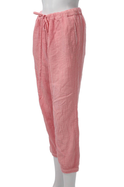Honorine Women Cropped Sweatpants Pink Cotton Drawstring Size XS