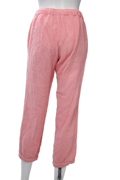 Honorine Women Cropped Sweatpants Pink Cotton Drawstring Size XS