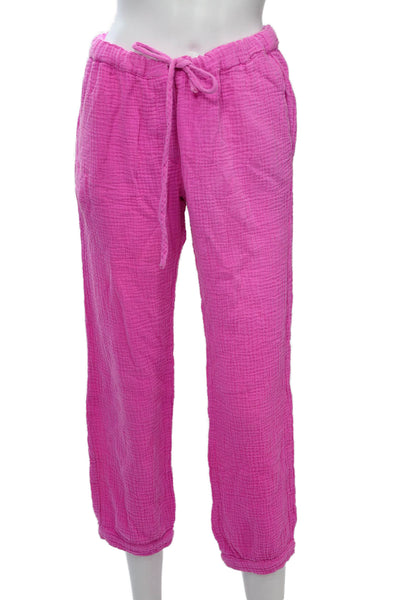 Honorine Women Cropped Sweatpants Pink Drawstring 100% Cotton Size XS
