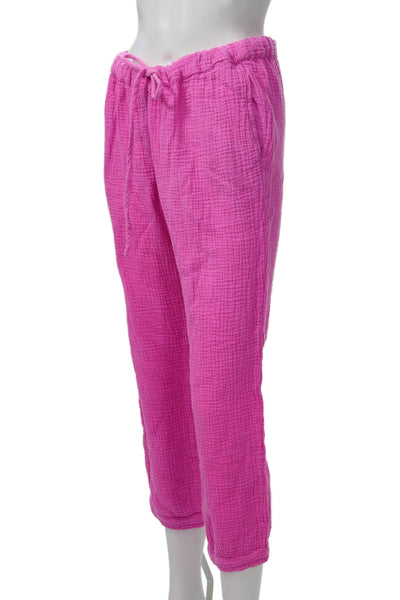 Honorine Women Cropped Sweatpants Pink Drawstring 100% Cotton Size XS