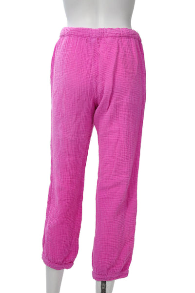 Honorine Women Cropped Sweatpants Pink Drawstring 100% Cotton Size XS
