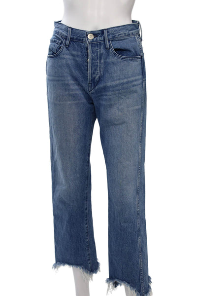 3x1 NYC Women Cropped Straight High Rise Blue Cotton Jeans Size 26