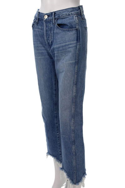 3x1 NYC Women Cropped Straight High Rise Blue Cotton Jeans Size 26