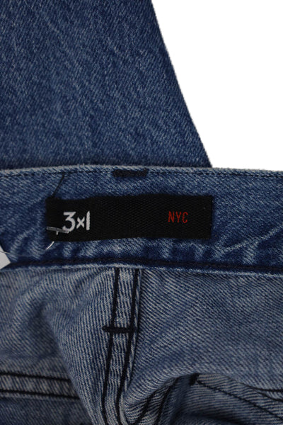 3x1 NYC Women Cropped Straight High Rise Blue Cotton Jeans Size 26