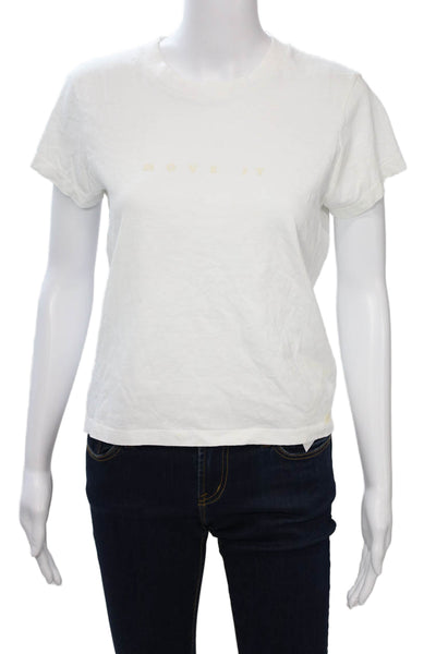 Mother Women Cropped Basic White Cotton Crew Neck Short Sleeve T-Shirt Size S