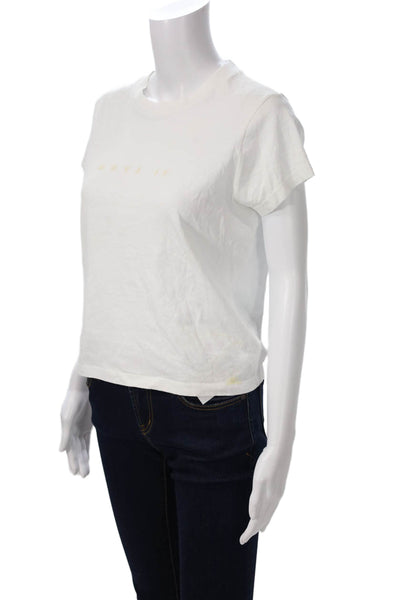 Mother Women Cropped Basic White Cotton Crew Neck Short Sleeve T-Shirt Size S