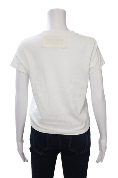 Mother Women Cropped Basic White Cotton Crew Neck Short Sleeve T-Shirt Size S