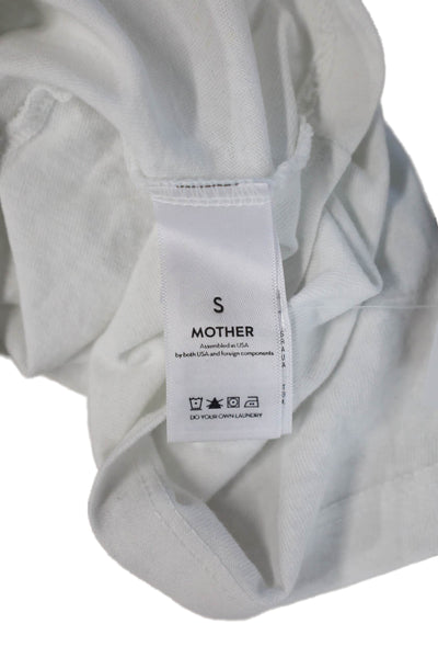 Mother Women Cropped Basic White Cotton Crew Neck Short Sleeve T-Shirt Size S