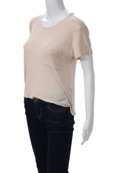 Raquel Allegra Womens Beige Viscose Basic Tee Short Sleeve Round Neck Size 2