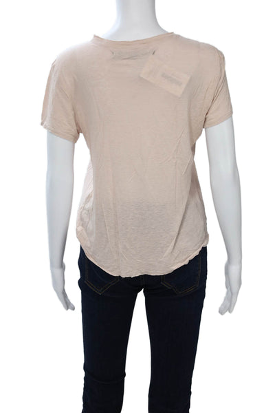 Raquel Allegra Womens Beige Viscose Basic Tee Short Sleeve Round Neck Size 2