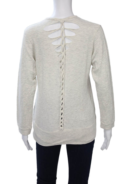 Monrow Womens Beige Lace Up V Neck Sweatshirt 3/4 Sleeve Boho Size S
