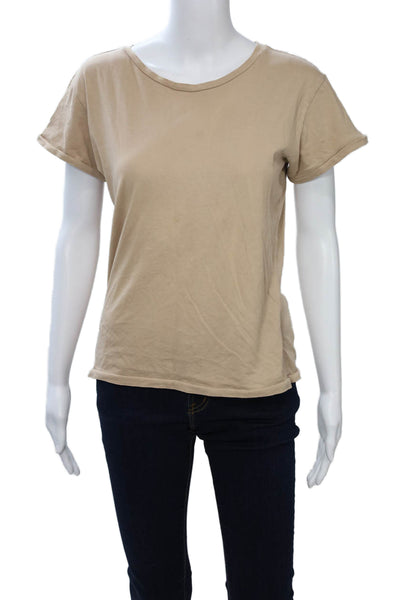 Ragdoll Women Basic T-Shirt Beige Cotton Round Neck Short Sleeve Size S