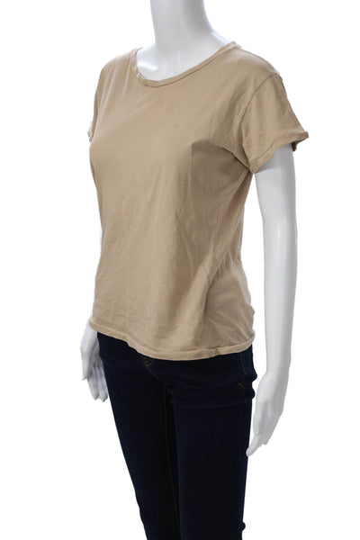 Ragdoll Women Basic T-Shirt Beige Cotton Round Neck Short Sleeve Size S