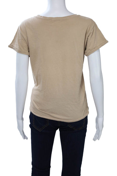 Ragdoll Women Basic T-Shirt Beige Cotton Round Neck Short Sleeve Size S