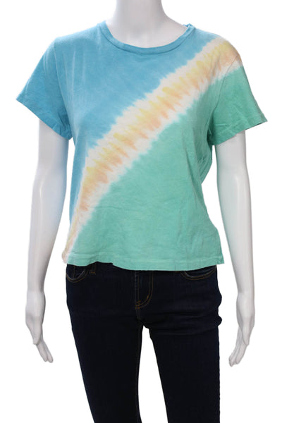 Re/Done Womens Cropped Blue Cotton Crew Neck T-Shirt Short Sleeve Size M