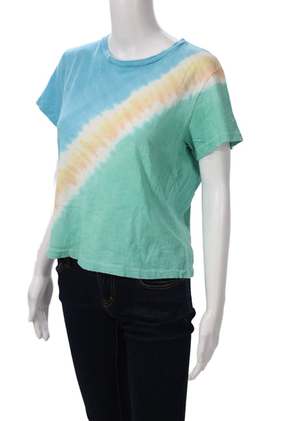 Re/Done Womens Cropped Blue Cotton Crew Neck T-Shirt Short Sleeve Size M