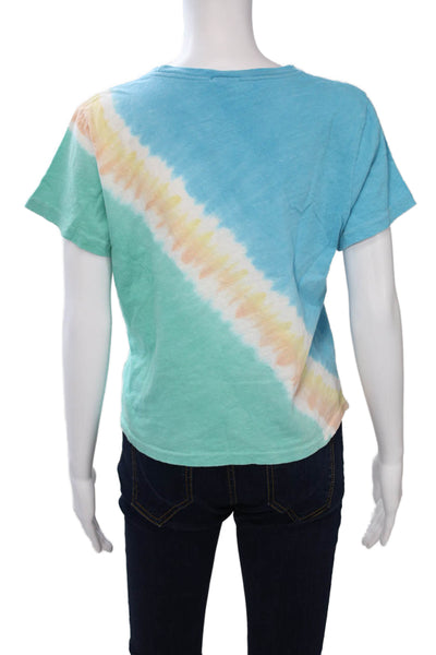Re/Done Womens Cropped Blue Cotton Crew Neck T-Shirt Short Sleeve Size M