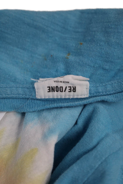 Re/Done Womens Cropped Blue Cotton Crew Neck T-Shirt Short Sleeve Size M
