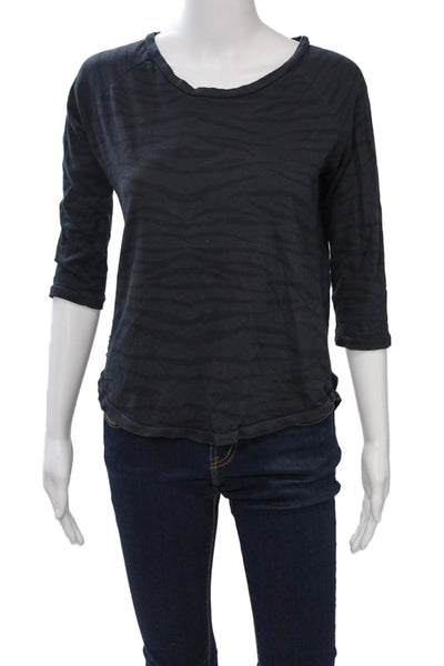 Ragdoll Womens Black Animal Print Jersey T-Shirt 3/4 Sleeve 100% Cotton Size S