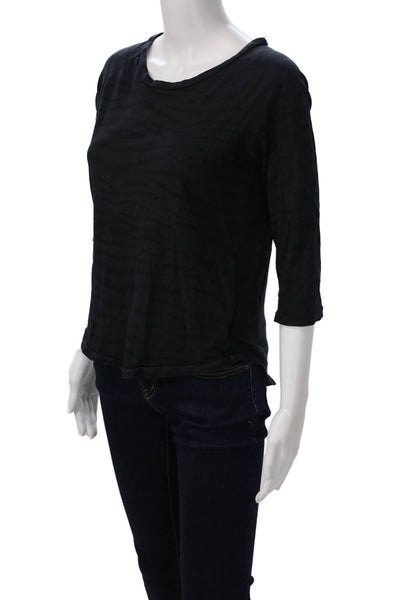 Ragdoll Womens Black Animal Print Jersey T-Shirt 3/4 Sleeve 100% Cotton Size S
