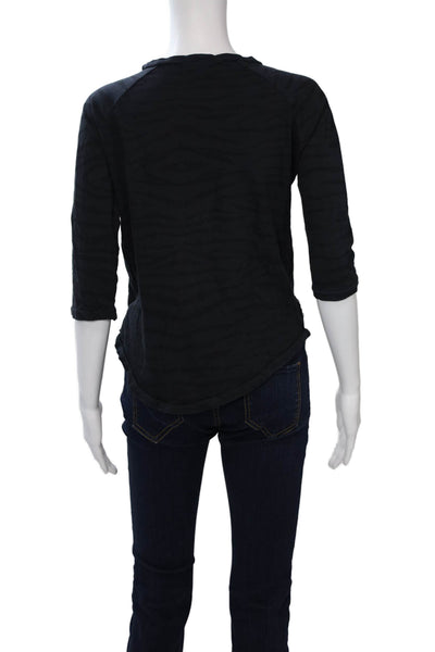 Ragdoll Womens Black Animal Print Jersey T-Shirt 3/4 Sleeve 100% Cotton Size S