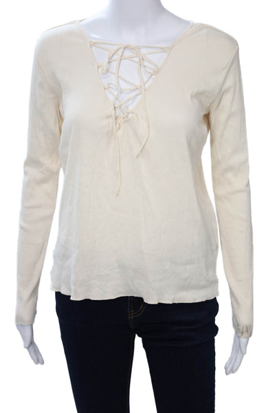 Ragdoll Womens Beige Cotton Long Sleeve Bohemian Basic Top Size XS