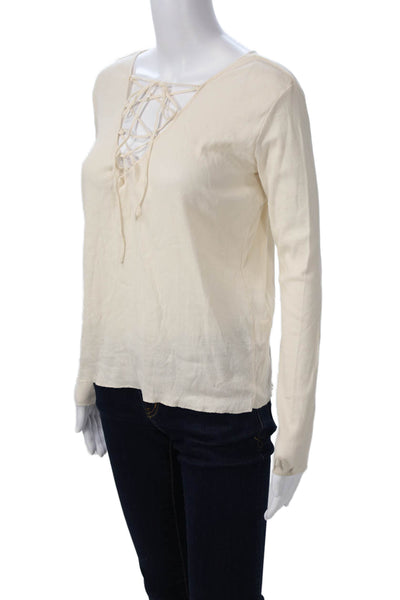 Ragdoll Womens Beige Cotton Long Sleeve Bohemian Basic Top Size XS