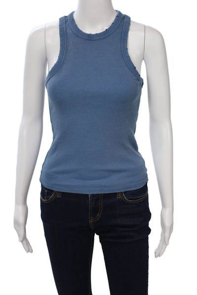 Zara Womens Basic Jersey Tank Blue Cotton Crew Neck Solid Size M