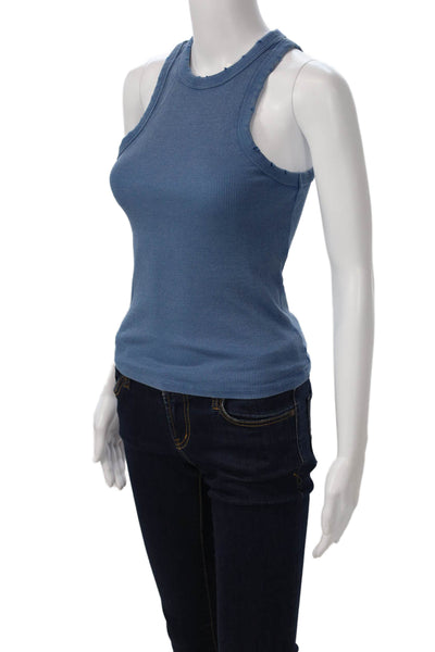 Zara Womens Basic Jersey Tank Blue Cotton Crew Neck Solid Size M