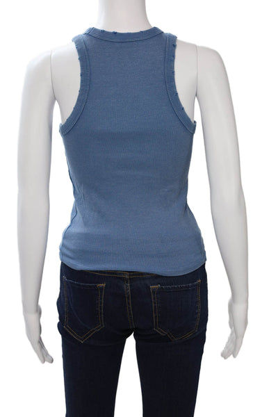 Zara Womens Basic Jersey Tank Blue Cotton Crew Neck Solid Size M