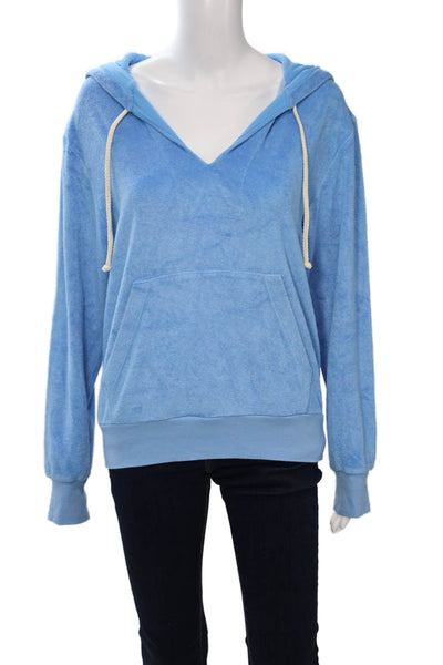 Honorine Women Pullover Hoodie Blue V-Neck Drawstring Long Sleeve Size S