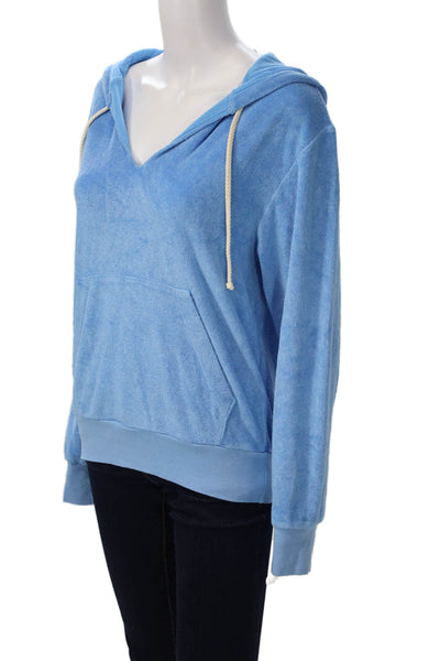 Honorine Women Pullover Hoodie Blue V-Neck Drawstring Long Sleeve Size S