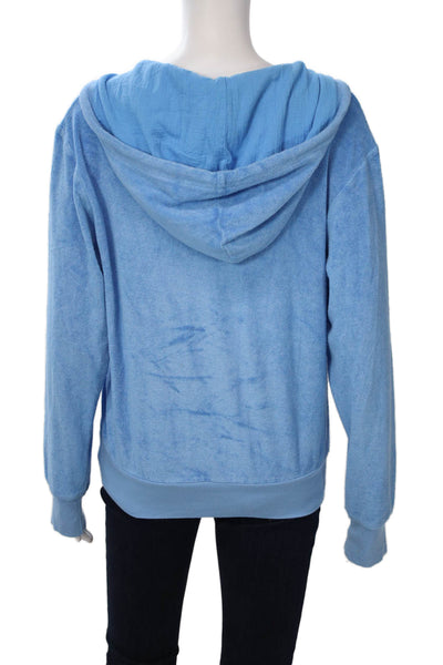 Honorine Women Pullover Hoodie Blue V-Neck Drawstring Long Sleeve Size S