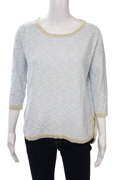 Amina Rubinacci Women Basic Light Blue 3/4 Sleeve Round Neck Top Size 42