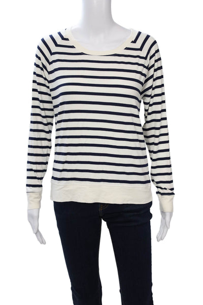 Seaton Women Basic Jersey Striped Long Sleeve Crew Neck White T-Shirt Size S