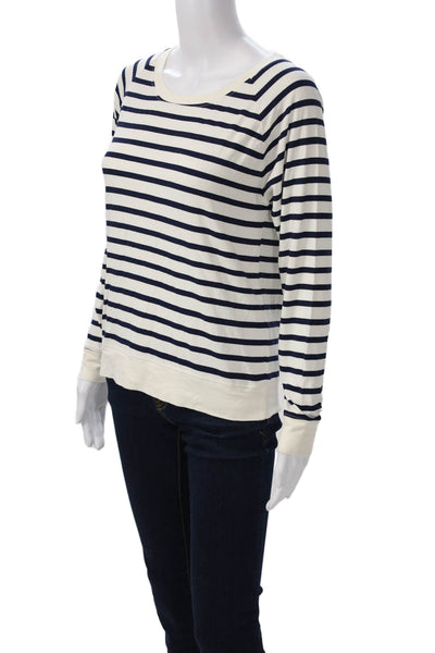 Seaton Women Basic Jersey Striped Long Sleeve Crew Neck White T-Shirt Size S