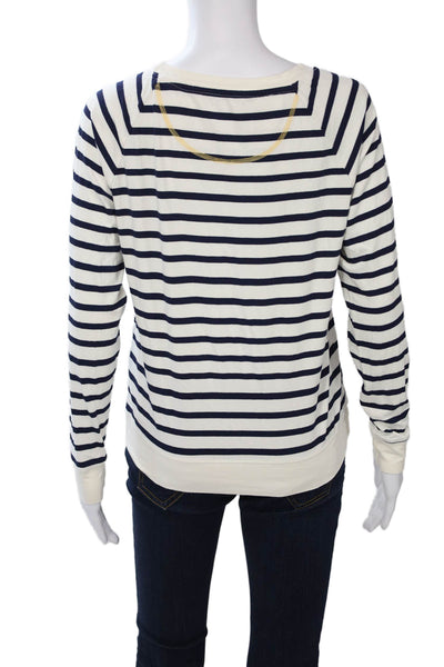 Seaton Women Basic Jersey Striped Long Sleeve Crew Neck White T-Shirt Size S