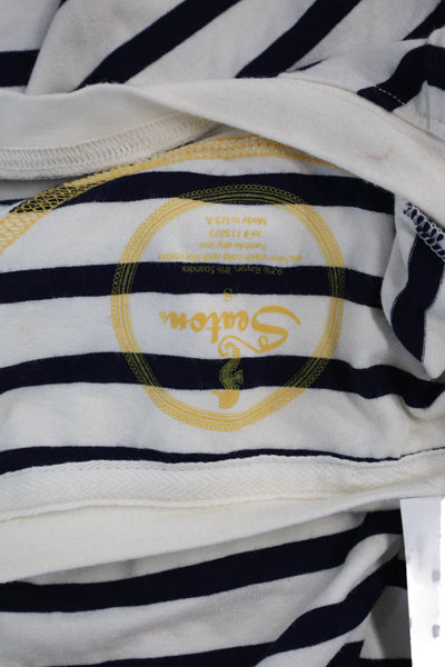 Seaton Women Basic Jersey Striped Long Sleeve Crew Neck White T-Shirt Size S