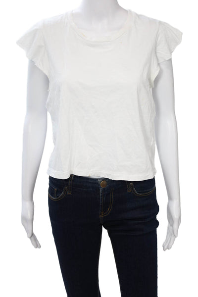 Amo Women Cropped Basic T-Shirt White Crew Neck Short Sleeve 100% Cotton Size S