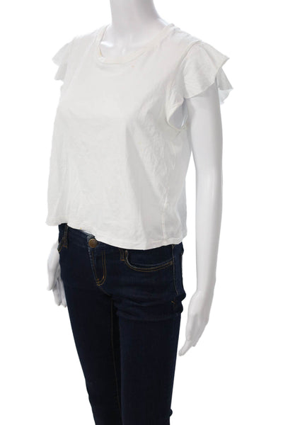 Amo Women Cropped Basic T-Shirt White Crew Neck Short Sleeve 100% Cotton Size S
