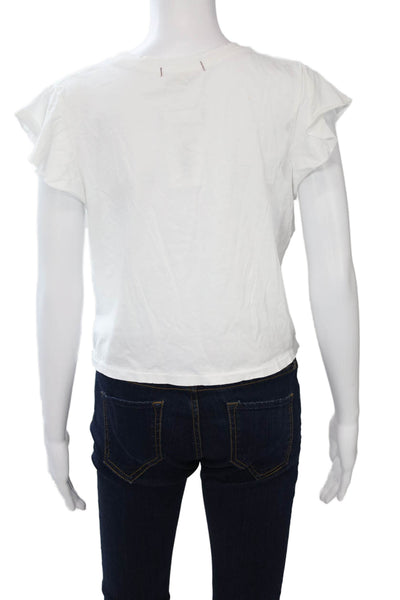 Amo Women Cropped Basic T-Shirt White Crew Neck Short Sleeve 100% Cotton Size S