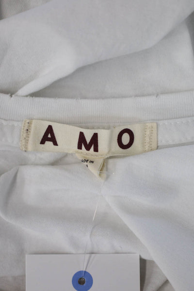 Amo Women Cropped Basic T-Shirt White Crew Neck Short Sleeve 100% Cotton Size S