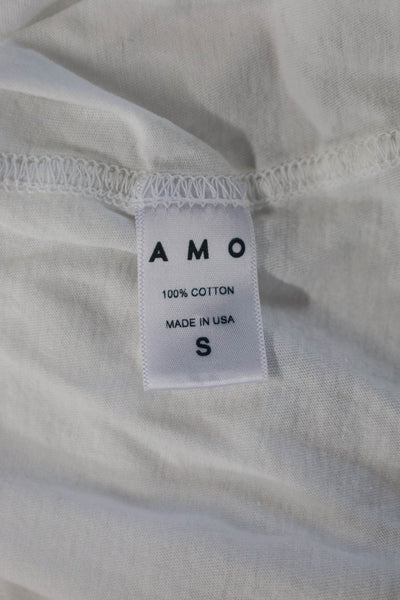 Amo Women Cropped Basic T-Shirt White Crew Neck Short Sleeve 100% Cotton Size S