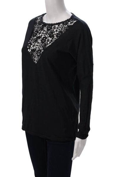 Ragdoll Women Black Floral V-Neck Long Sleeve Cotton Bohemian T-Shirt Size S