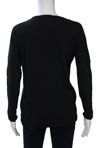 Ragdoll Women Black Floral V-Neck Long Sleeve Cotton Bohemian T-Shirt Size S