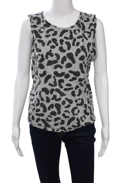 Ragdoll Womens Jersey Leopard Tank Gray Sleeveless Round Neck Size XS