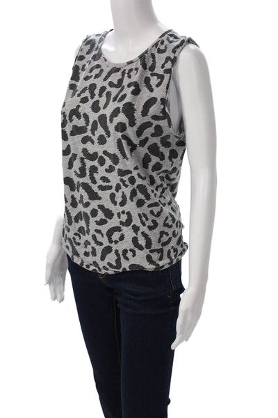 Ragdoll Womens Jersey Leopard Tank Gray Sleeveless Round Neck Size XS