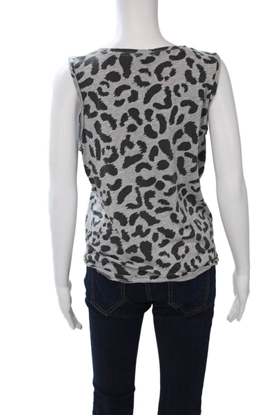 Ragdoll Womens Jersey Leopard Tank Gray Sleeveless Round Neck Size XS